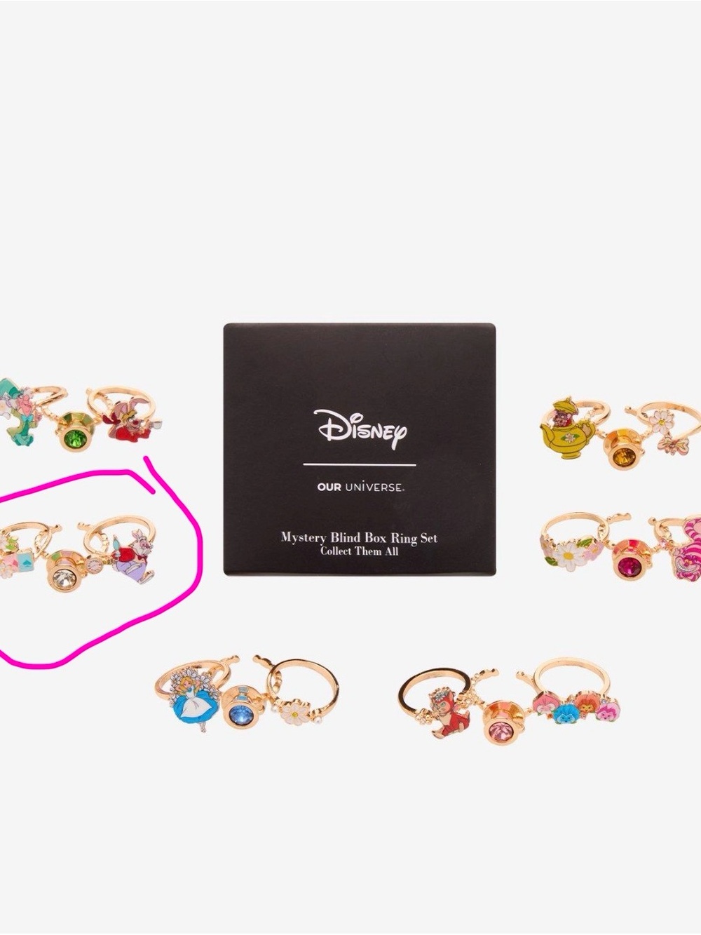 Disney Our Universe Alice In Wonderland Multi-Color Character Ring Set